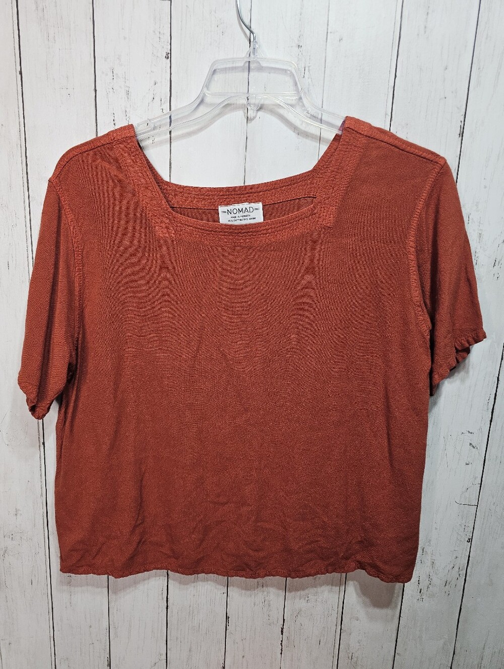 Nomad Women's Rust Orange Cotton Rayon Short Sleeve Shirt Size Medium/ Large.